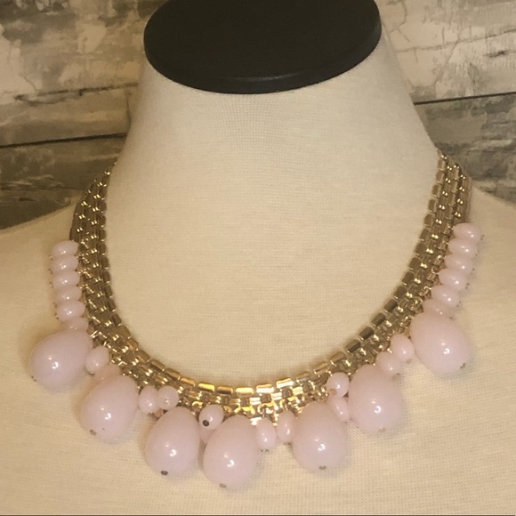 Talbots Gold & Pale Pink Teardrop Collar Necklace - Picture 3 of 4